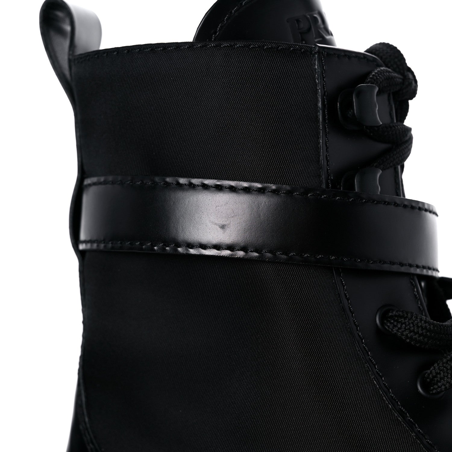 Prada Spazzolato Rois Re-Nylon Metal Triangle Logo Monolith Pouch Pocket 55mm Boots 38 Black 14 of 15