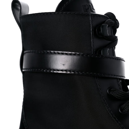 Prada Spazzolato Rois Re-Nylon Metal Triangle Logo Monolith Pouch Pocket 55mm Boots 38 Black 14 of 15