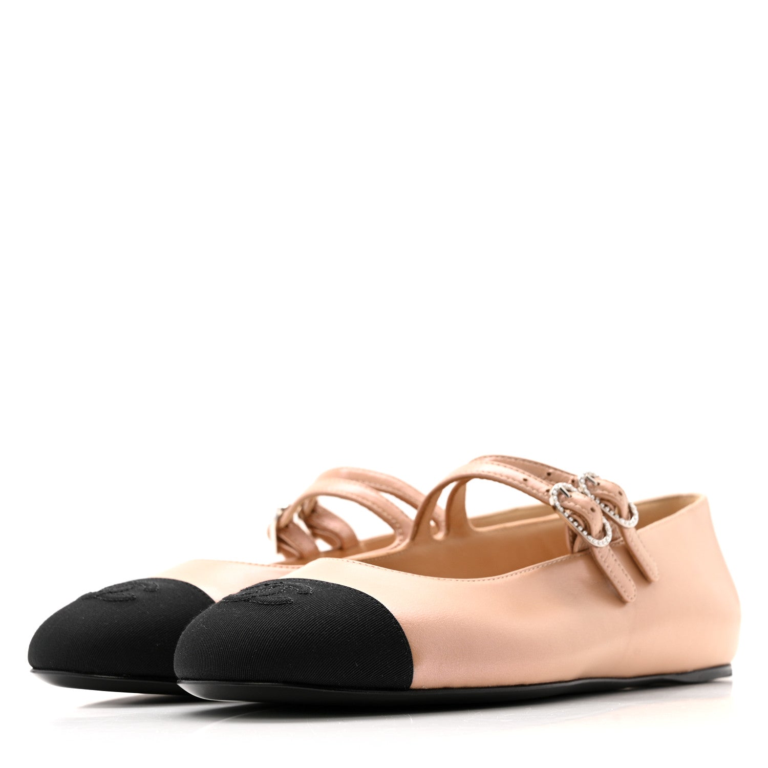 Chanel Lambskin Grosgrain Pearl Mary Jane Flats 38.5 Beige Black 4 of 10