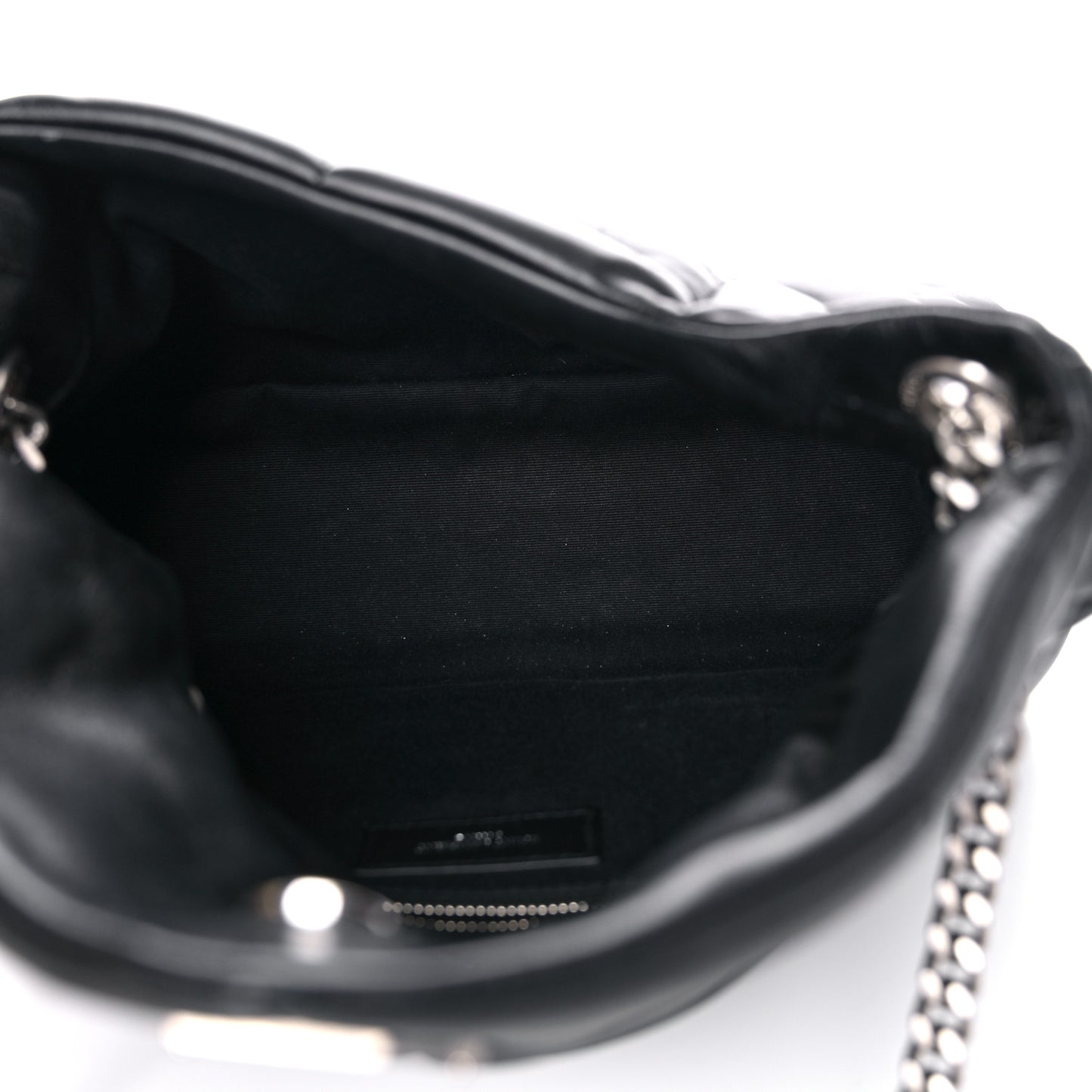 Lambskin Quilted Small Loulou Puffer Monogram Chain Satchel Black