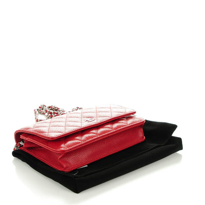 Chanel Caviar Quilted Wallet On Chain WOC Dark Red 4 of 8