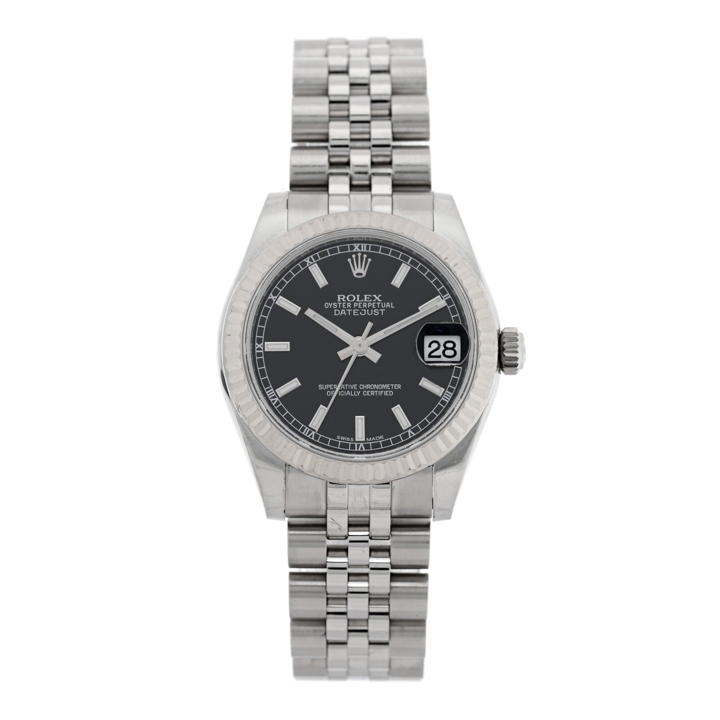 Stainless Steel 18K White Gold 31mm Oyster Perpetual Datejust Watch Black 178274