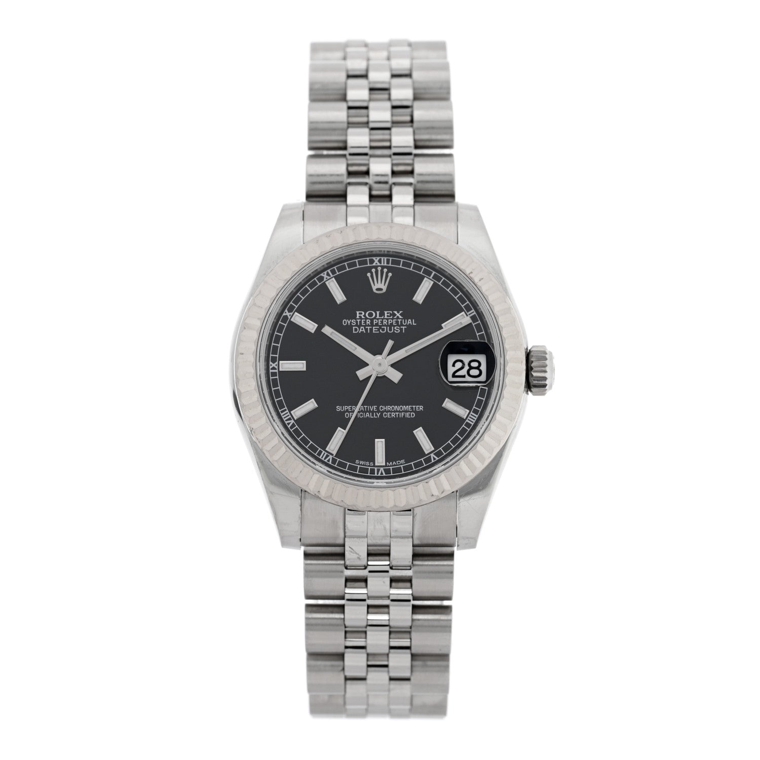 Rolex Stainless Steel 18K White Gold 31mm Oyster Perpetual Datejust Watch Black 178274 1 of 5