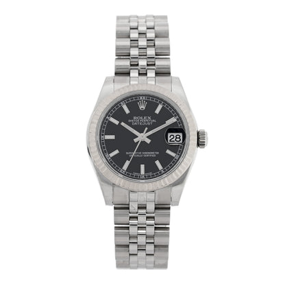 Rolex Stainless Steel 18K White Gold 31mm Oyster Perpetual Datejust Watch Black 178274 1 of 5