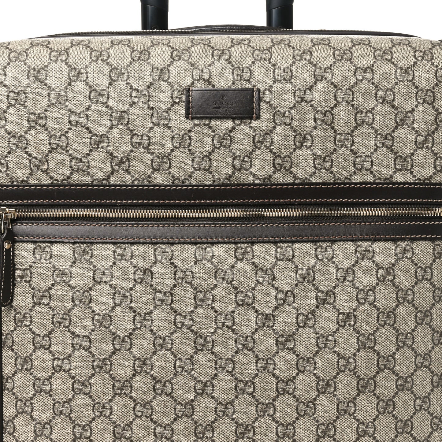 GG Supreme Monogram Selleria Calfskin Four Wheel Carry On Suitcase Beige Ebony Cocoa
