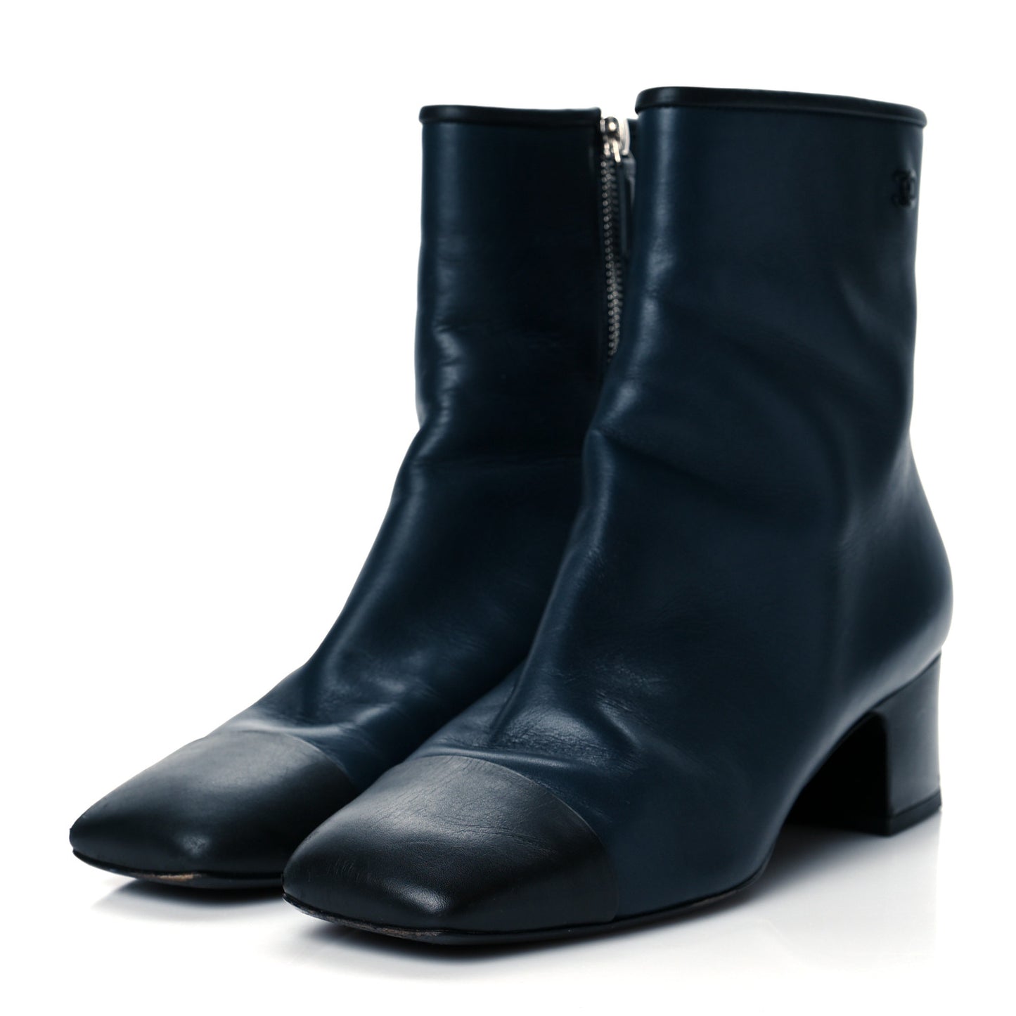 Lambskin Cap Toe Ankle Boots 38.5 Navy Black