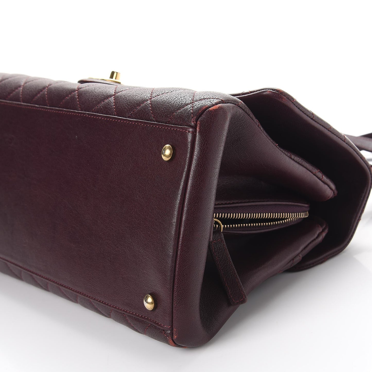 Shiny Sheepskin Quilted Large Trapezio Flap Dark Burgundy