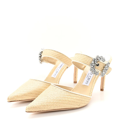Jimmy Choo Raffia Crystal Dyana 85 Mule Pumps 38.5 Natural Milk 3 of 9
