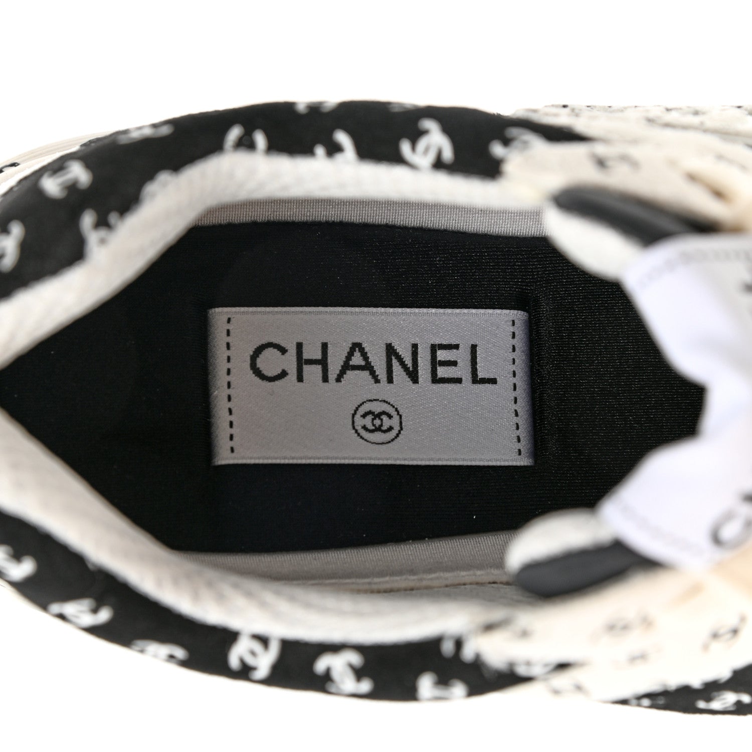 Chanel Nylon Suede Calfskin Printed CC Sneakers 39 White Black 6 of 8