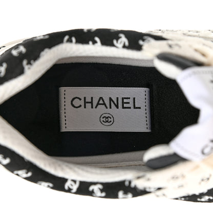 Chanel Nylon Suede Calfskin Printed CC Sneakers 39 White Black 6 of 8