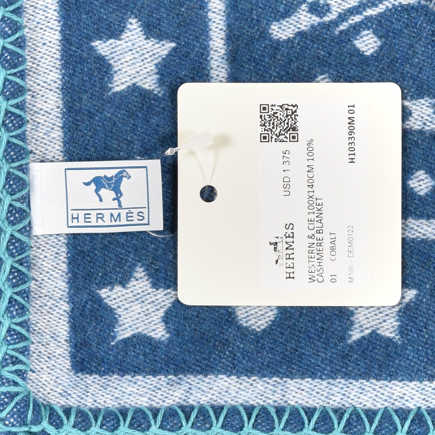 Hermes Wool Cashmere Western And Company Blanket Cobalt 4 of 4