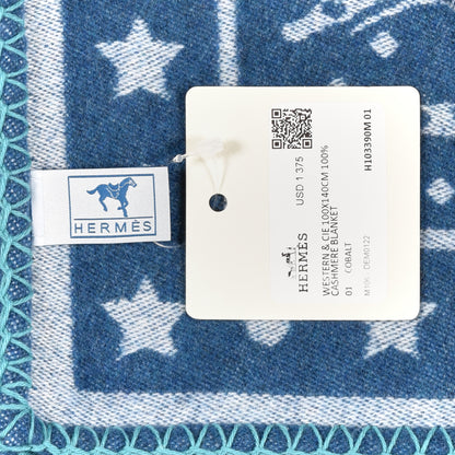 Hermes Wool Cashmere Western And Company Blanket Cobalt 4 of 4
