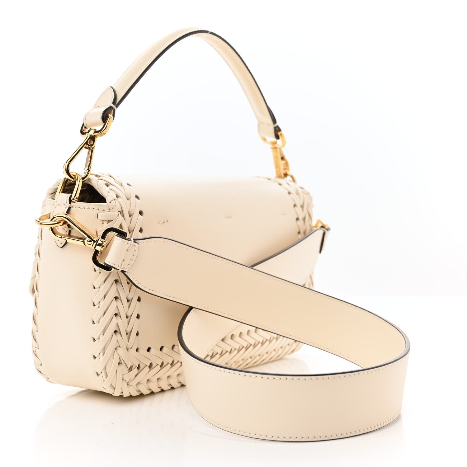 Fendi Vitello King Ceylon Woven Baguette White Ice 3 of 9