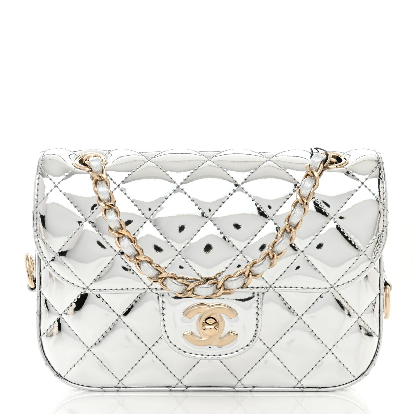 Mirror Calfskin Metallic Calfskin Quilted Hollywood Boulevard Mini Flap With Star Coin Purse Silver