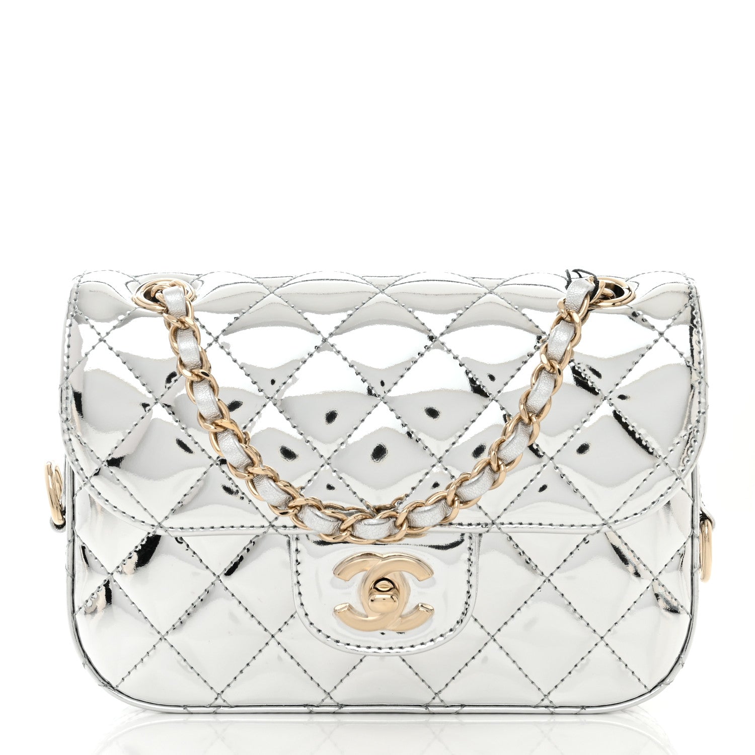Chanel Mirror Calfskin Metallic Calfskin Quilted Hollywood Boulevard Mini Flap With Star Coin Purse Silver 3 of 12