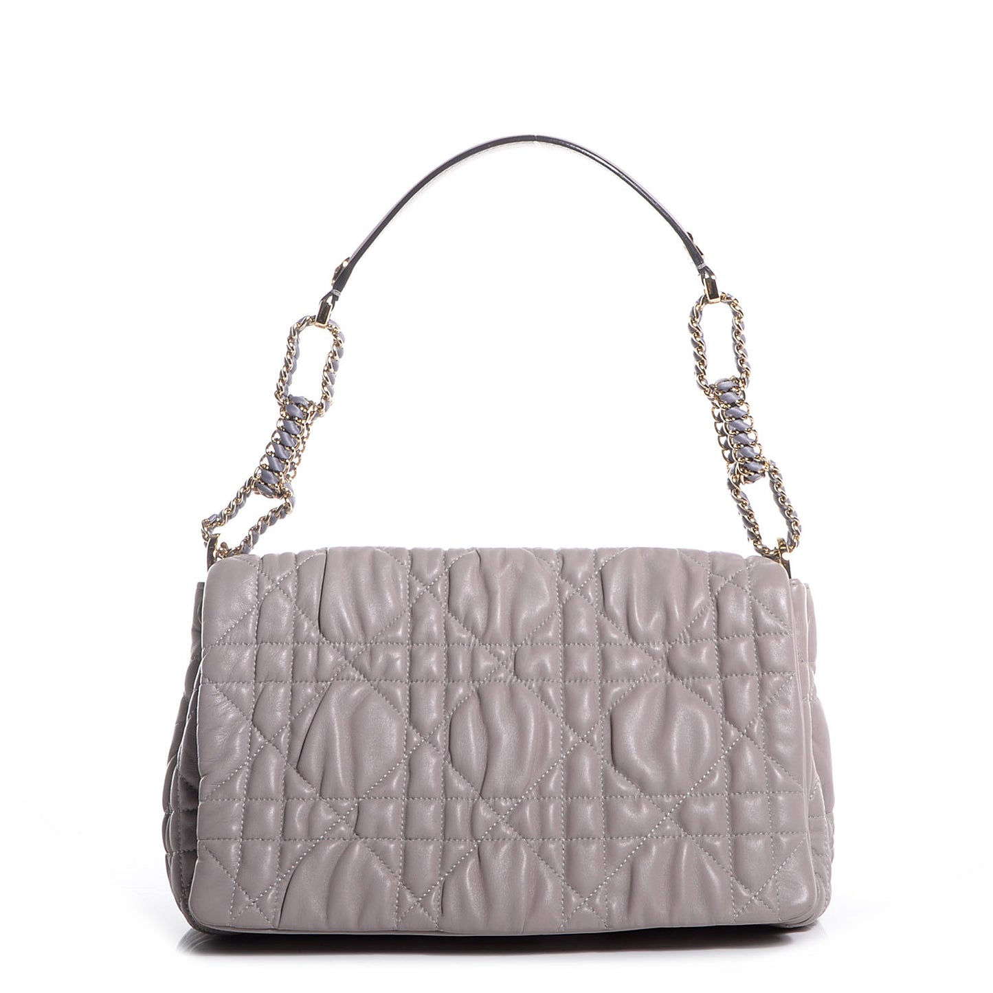 Gaufre Lambskin Cannage Delidior Large Flap Shoulder Bag Grey