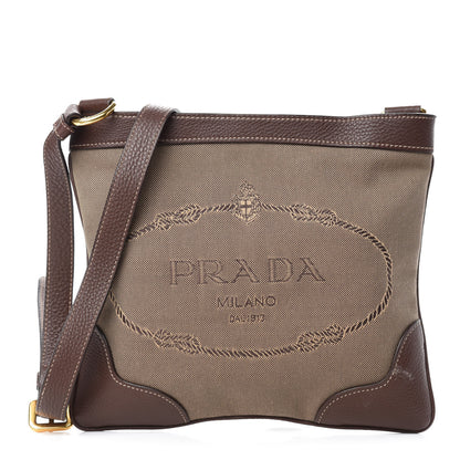 Prada Jacquard Logo Small Flat Messenger Bag Corda Brucia 1 of 11