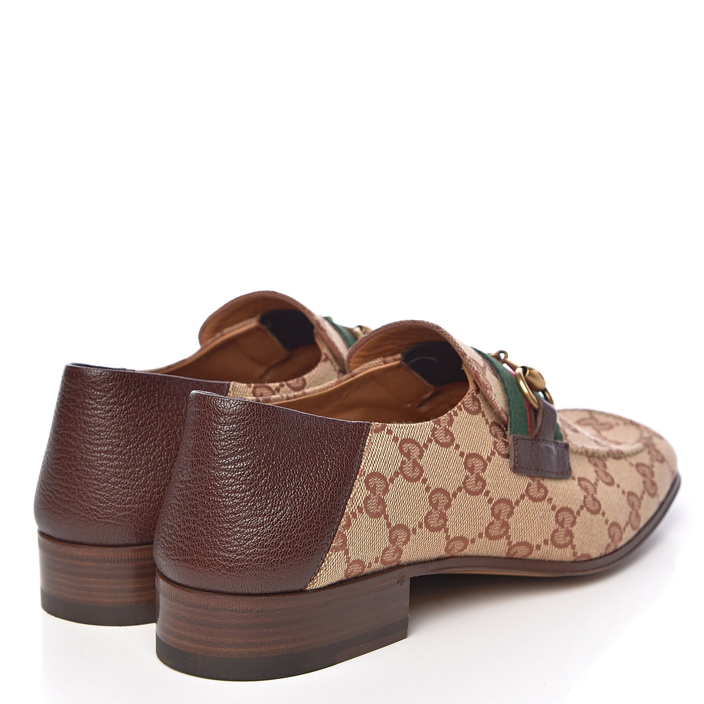 GG Monogram Goatskin Web Mens Horsebit Loafers 7 Beige Ruggine Light Brown