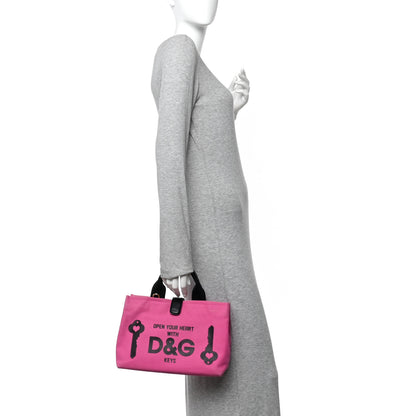 Dolce & Gabbana Canvas Printed Open Your Heart Tote Pink Black 2 of 11