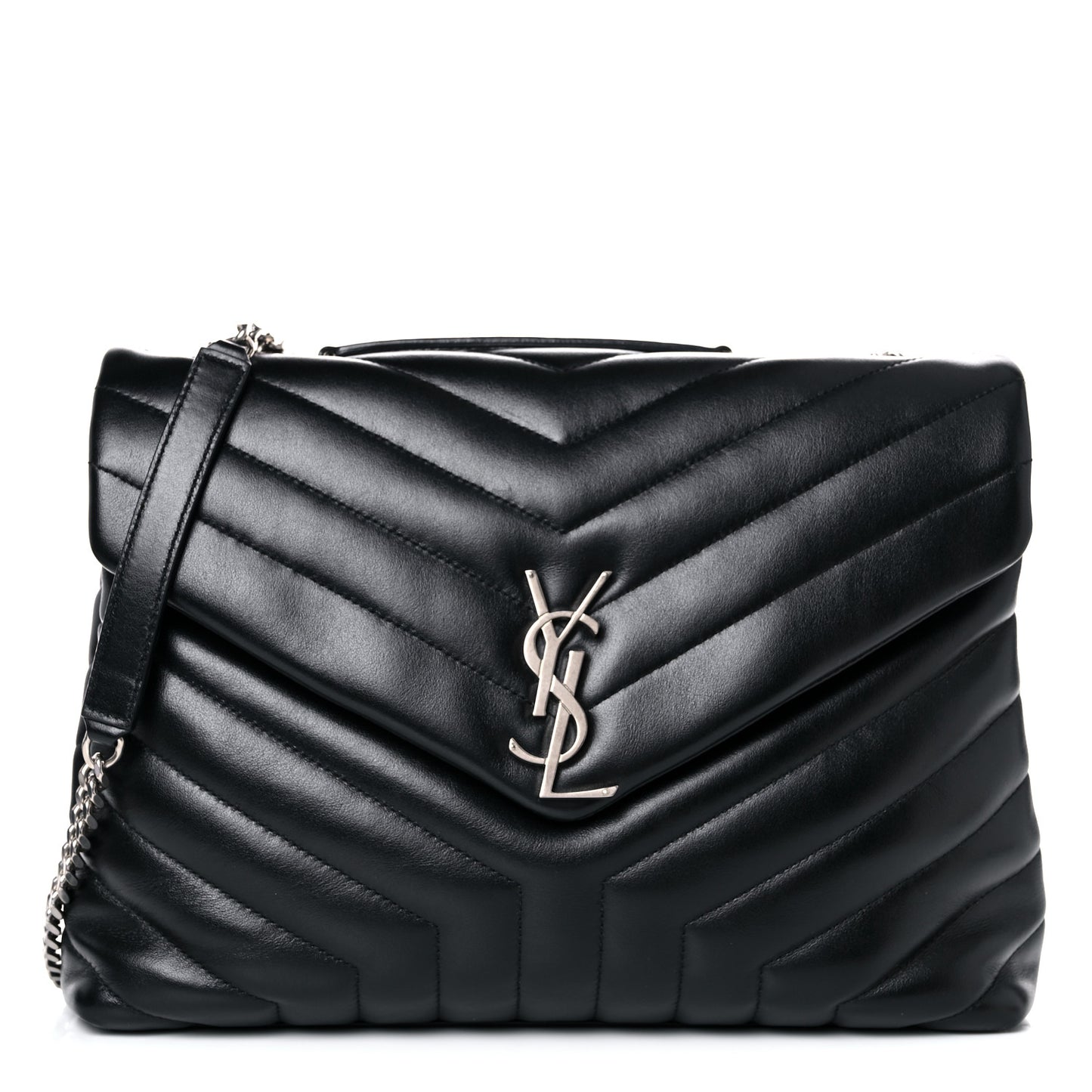 Calfskin Y Quilted Monogram Medium Loulou Chain Satchel Black