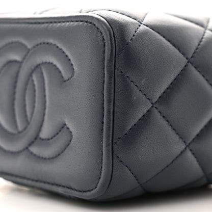 Chanel Lambskin Quilted Top Handle Mini Vanity Case With Chain Dark Blue Light Blue 10 of 11
