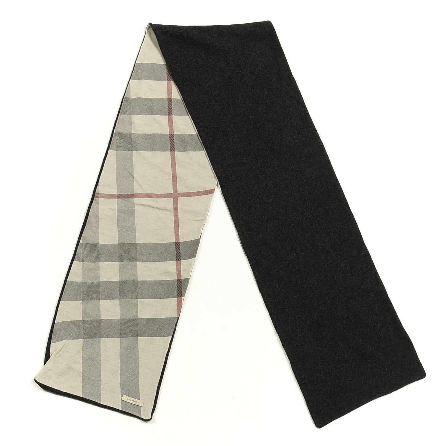 Cashmere Wool Solid To Check Knitted Scarf Black