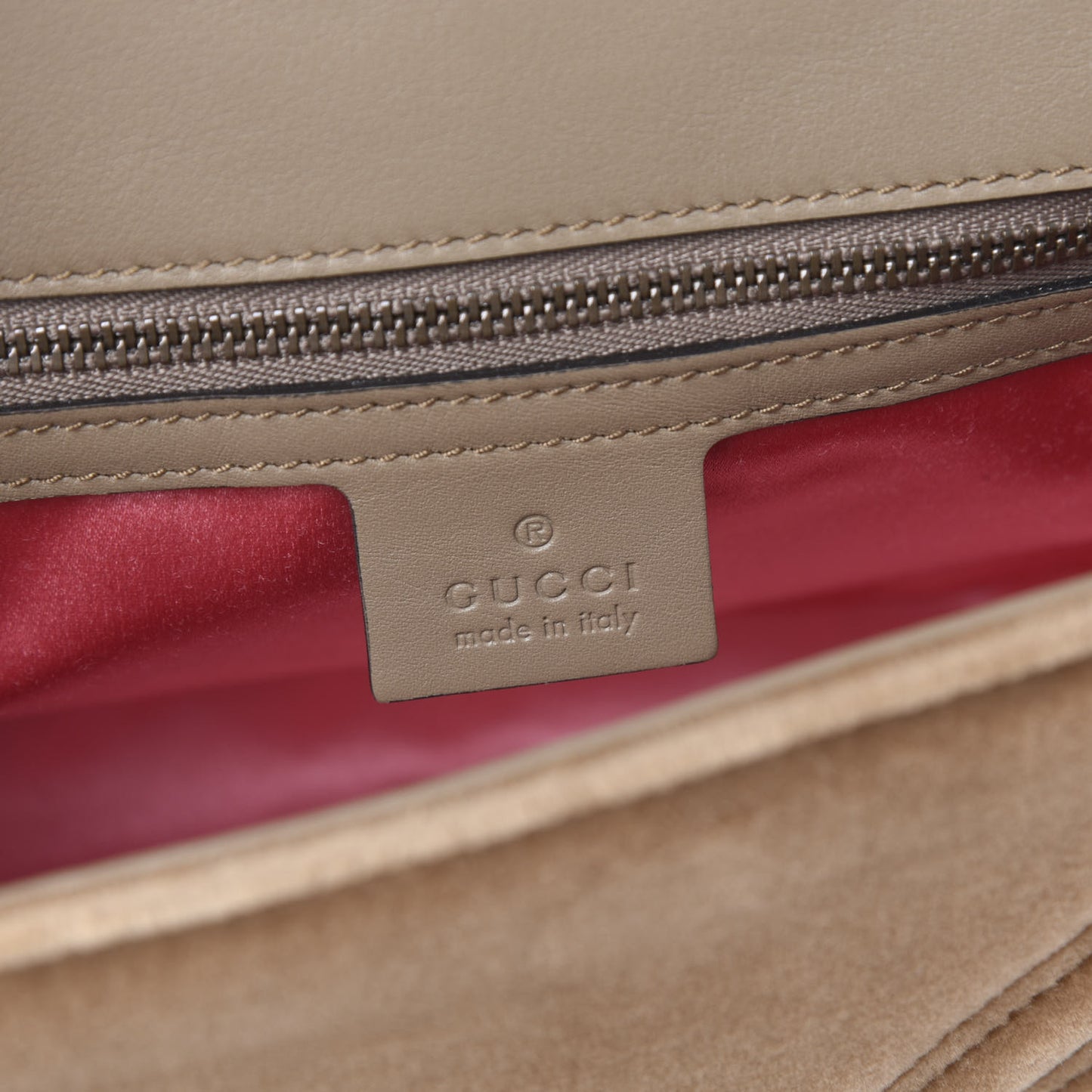 Velvet Matelasse Small GG Marmont Shoulder Bag Taupe