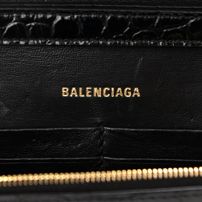 Balenciaga Shiny Calfskin Crocodile Embossed Hourglass Chain Bag Black 5 of 10