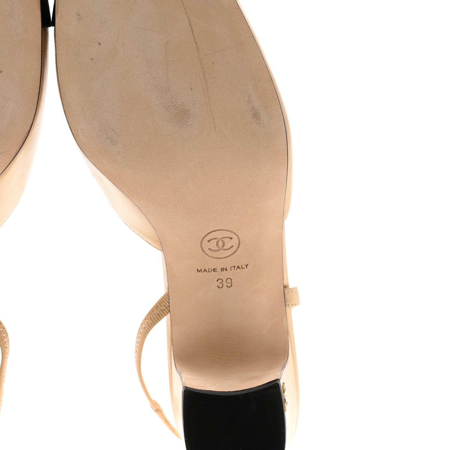Chanel Goatskin Grosgrain Cap Toe CC Slingback Pumps 39 Beige Black 7 of 9