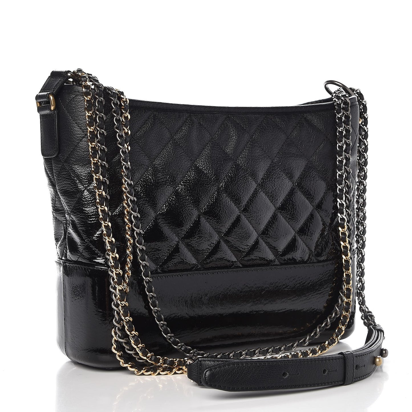 Patent Goatskin Quilted Medium Gabrielle Hobo Black