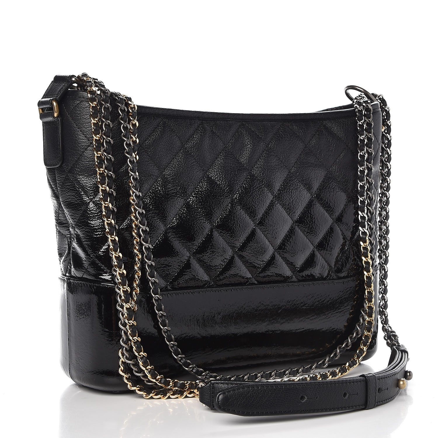 Chanel Patent Goatskin Quilted Medium Gabrielle Hobo Black 3 of 8