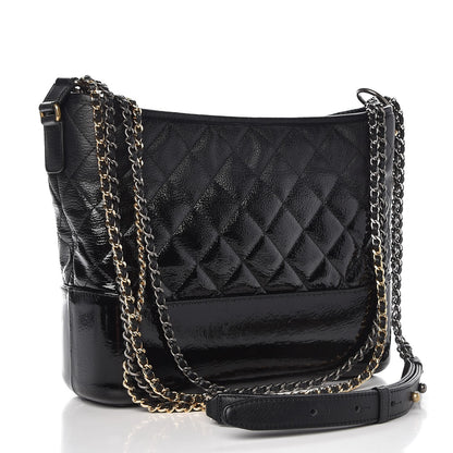 Chanel Patent Goatskin Quilted Medium Gabrielle Hobo Black 3 of 8