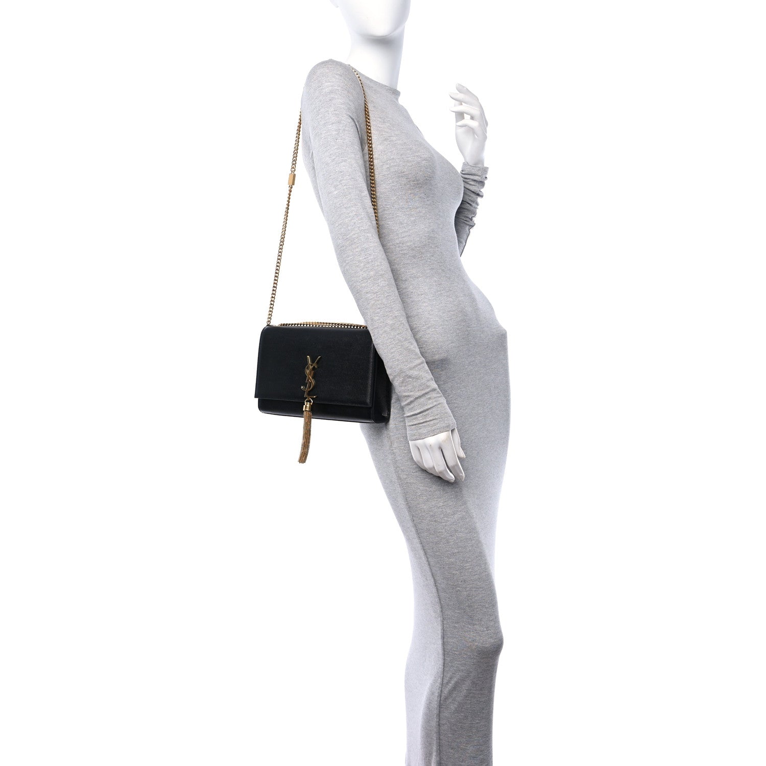 Saint Laurent Grain De Poudre Medium Classic Monogram Kate Tassel Satchel Black 2 of 12