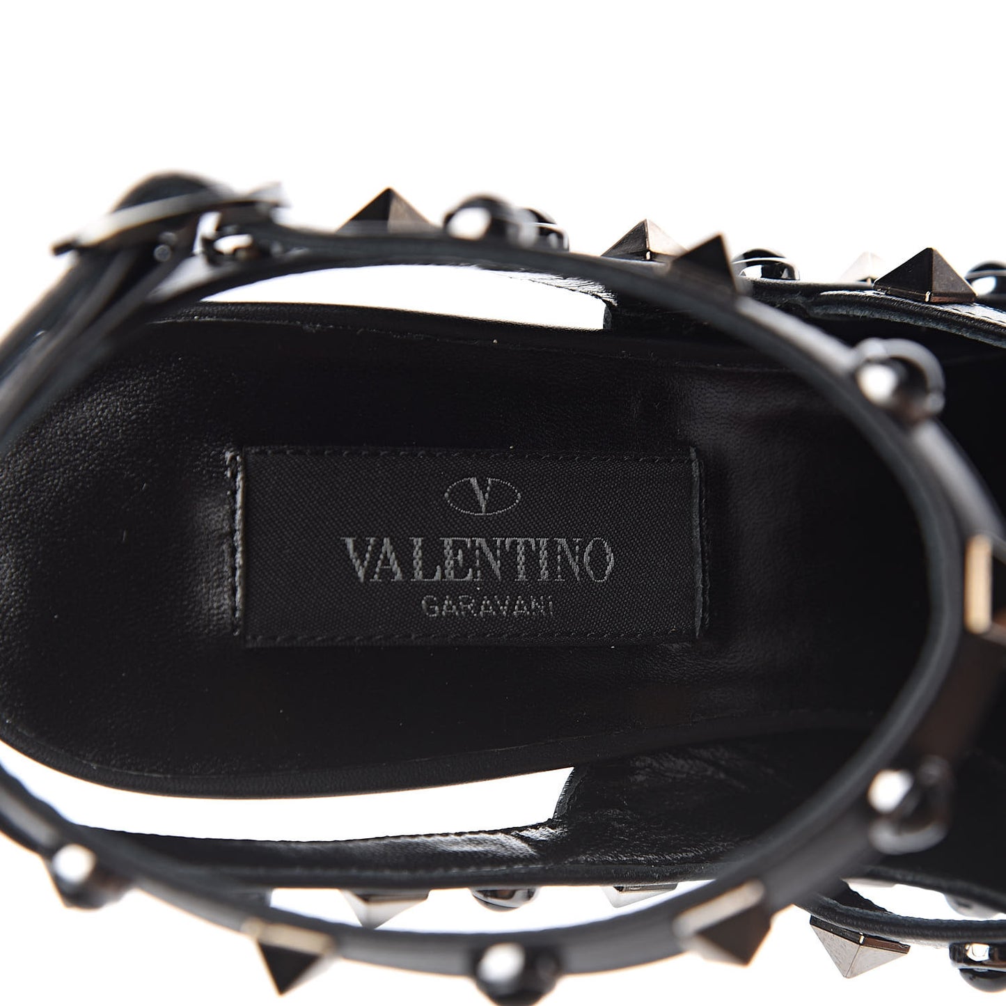 Pebbled Calfskin Onyx Rockstud Rolling Ankle Strap 100mm Pumps 36.5 Black
