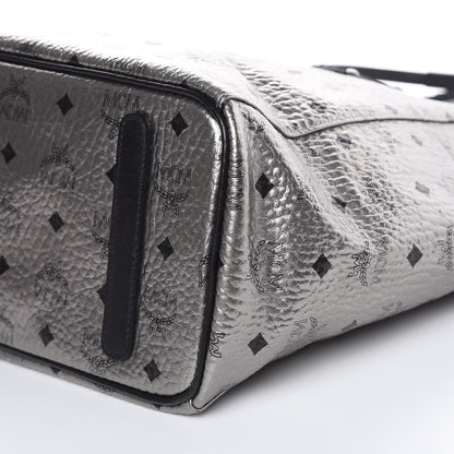 MCM Metallic Visetos Medium Reversible Shopper Tote Silver Black 10 of 12