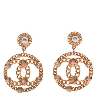 Chanel Pearl Gripoix CC Chain Drop Clip On Earrings Gold 1 of 5