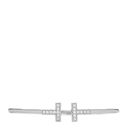 Tiffany 18K White Gold Diamond T Wire Bracelet 1 of 4