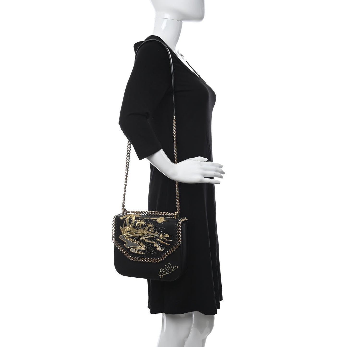 Eco Alter Nappa Medium Falabella Box Hawaiian Embellished Shoulder Bag Black