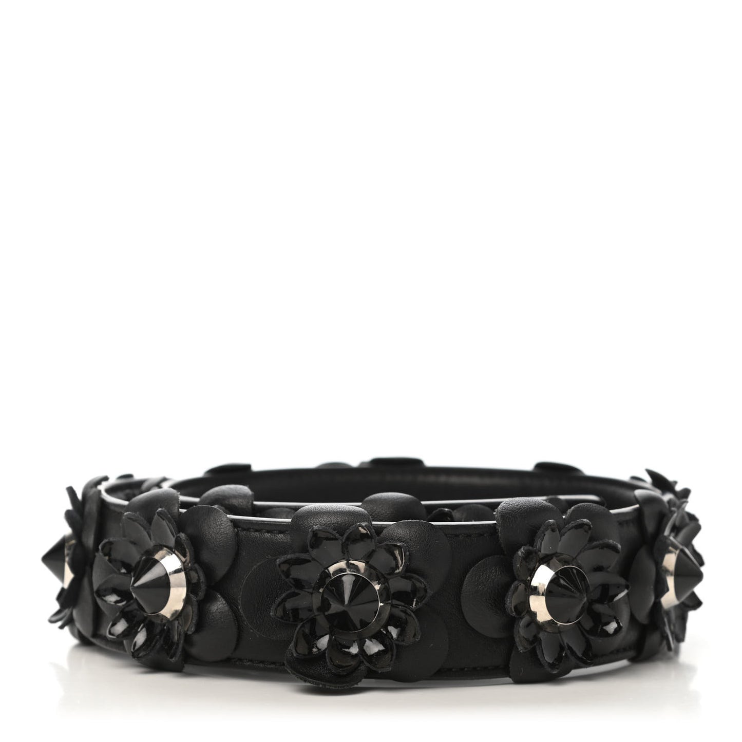 Vitello Dolce Nappa Patent Flowerland Studded Strap You Black