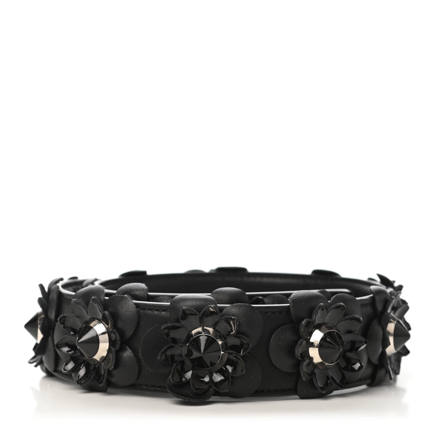 Fendi Vitello Dolce Nappa Patent Flowerland Studded Strap You Black 2 of 3
