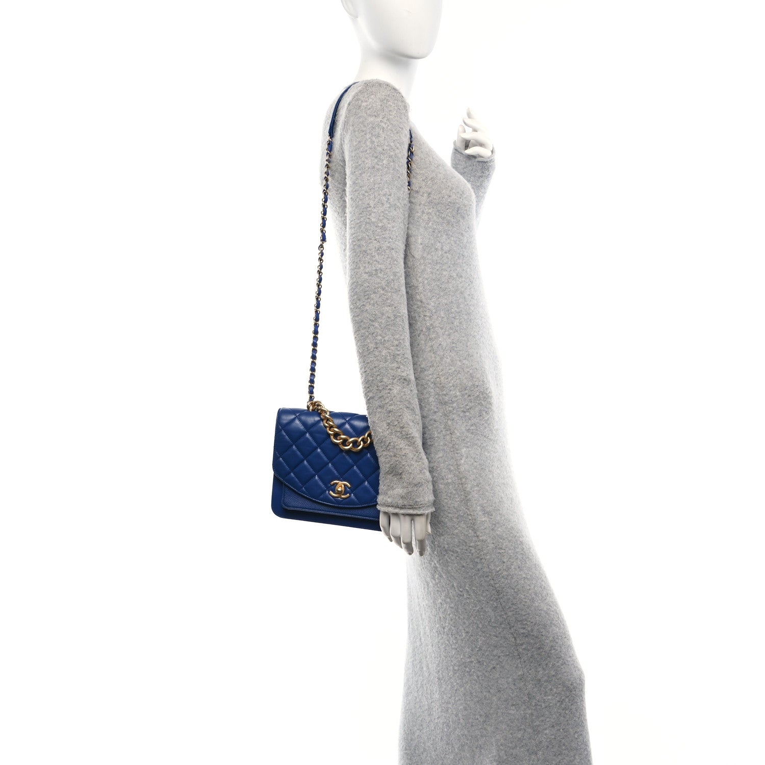 Chanel Calfskin Caviar Quilted Chain Handle Flap Blue 2 of 9