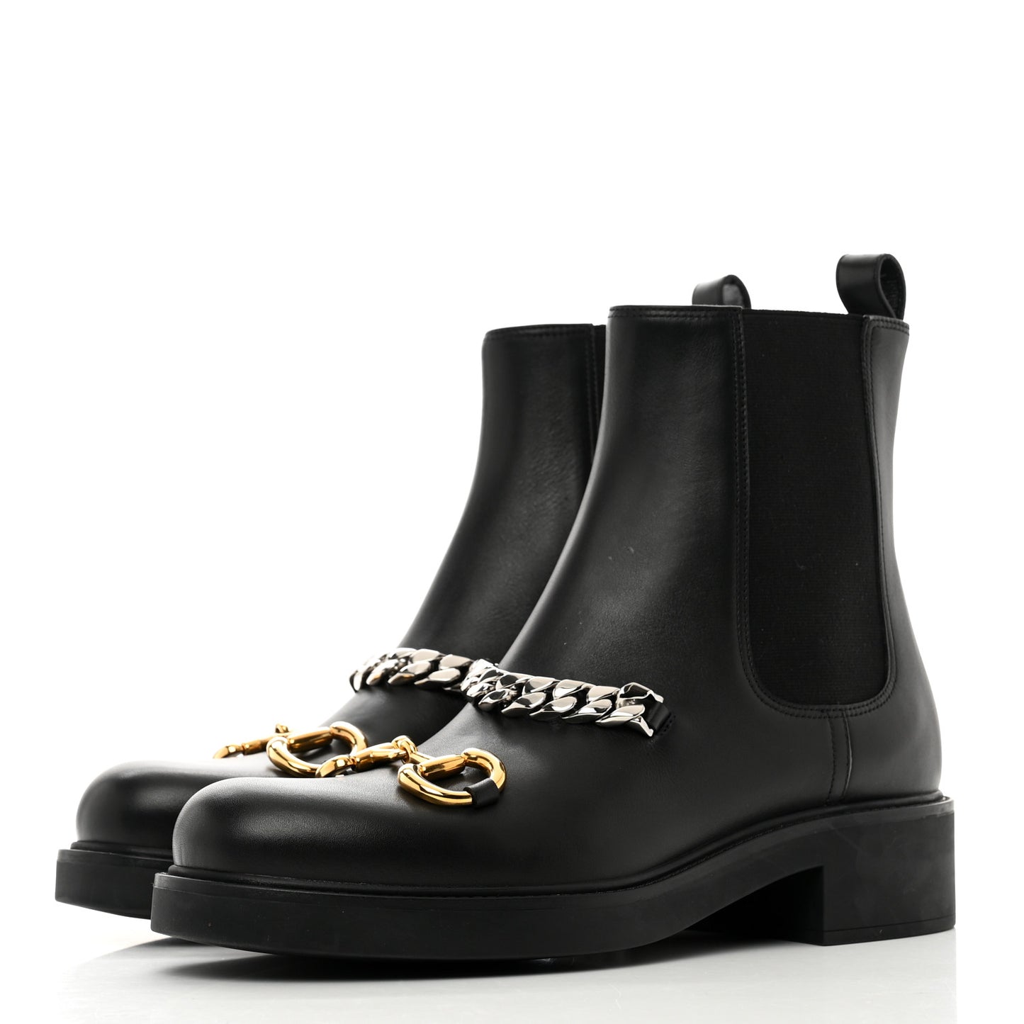 Flores Calfskin Horsebit Chain Ankle Boots 41 Black
