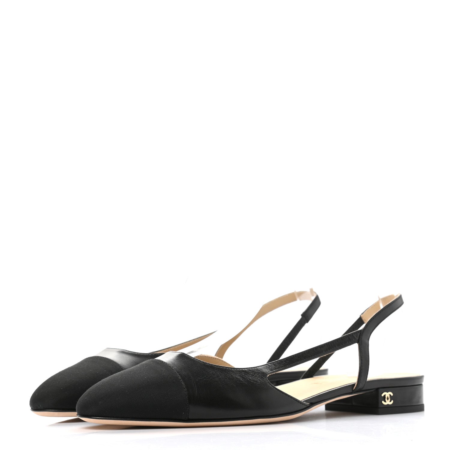 Chanel Goatskin Grosgrain Cap Toe CC Slingback Sandals 39.5 Black 3 of 8