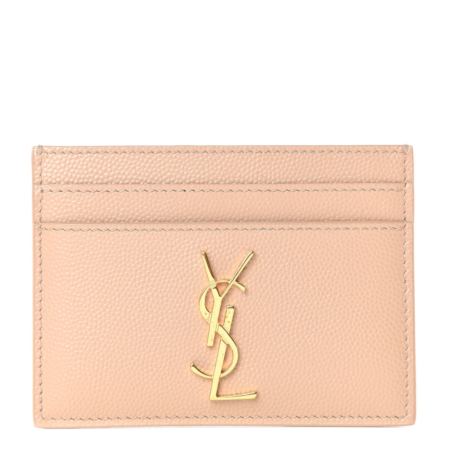 Saint Laurent Grain De Poudre Monogram Credit Card Case Dark Beige 1 of 7