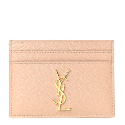 Saint Laurent Grain De Poudre Monogram Credit Card Case Dark Beige 1 of 7