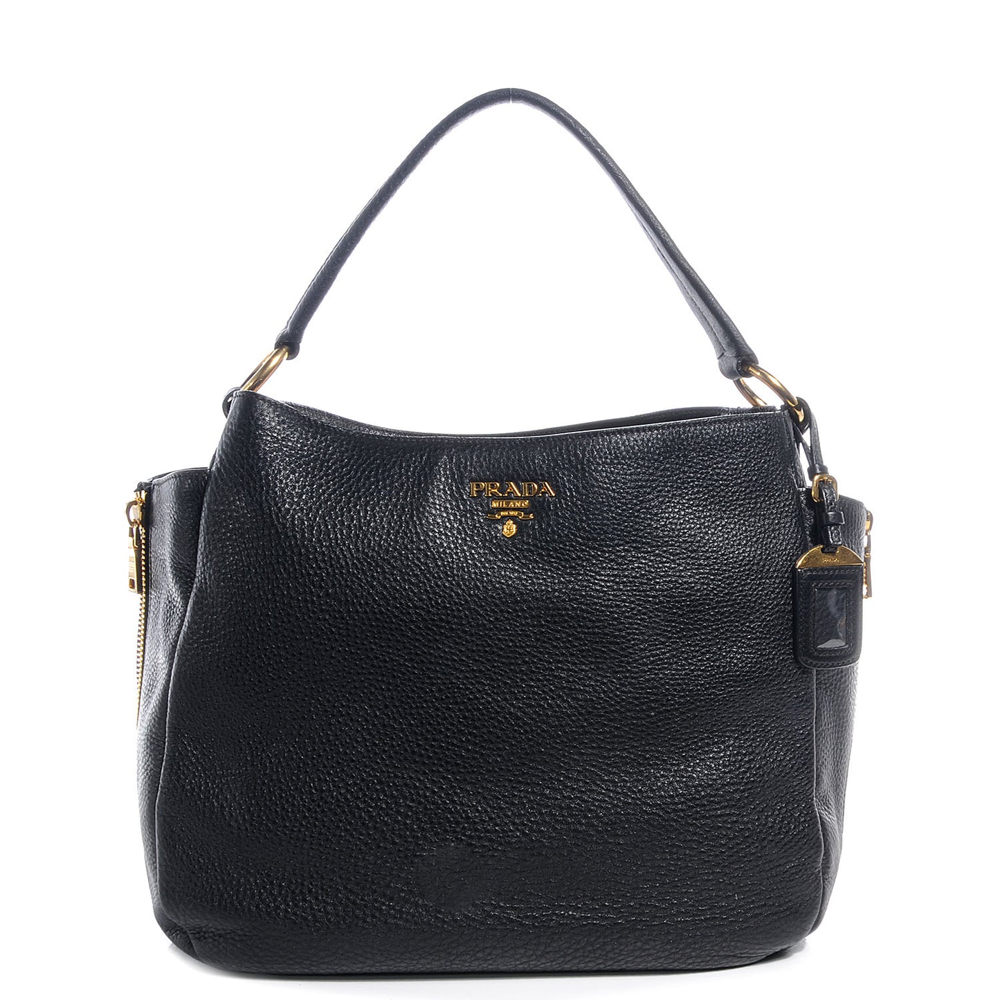 Vitello Daino Side Zip Pocket Hobo Black