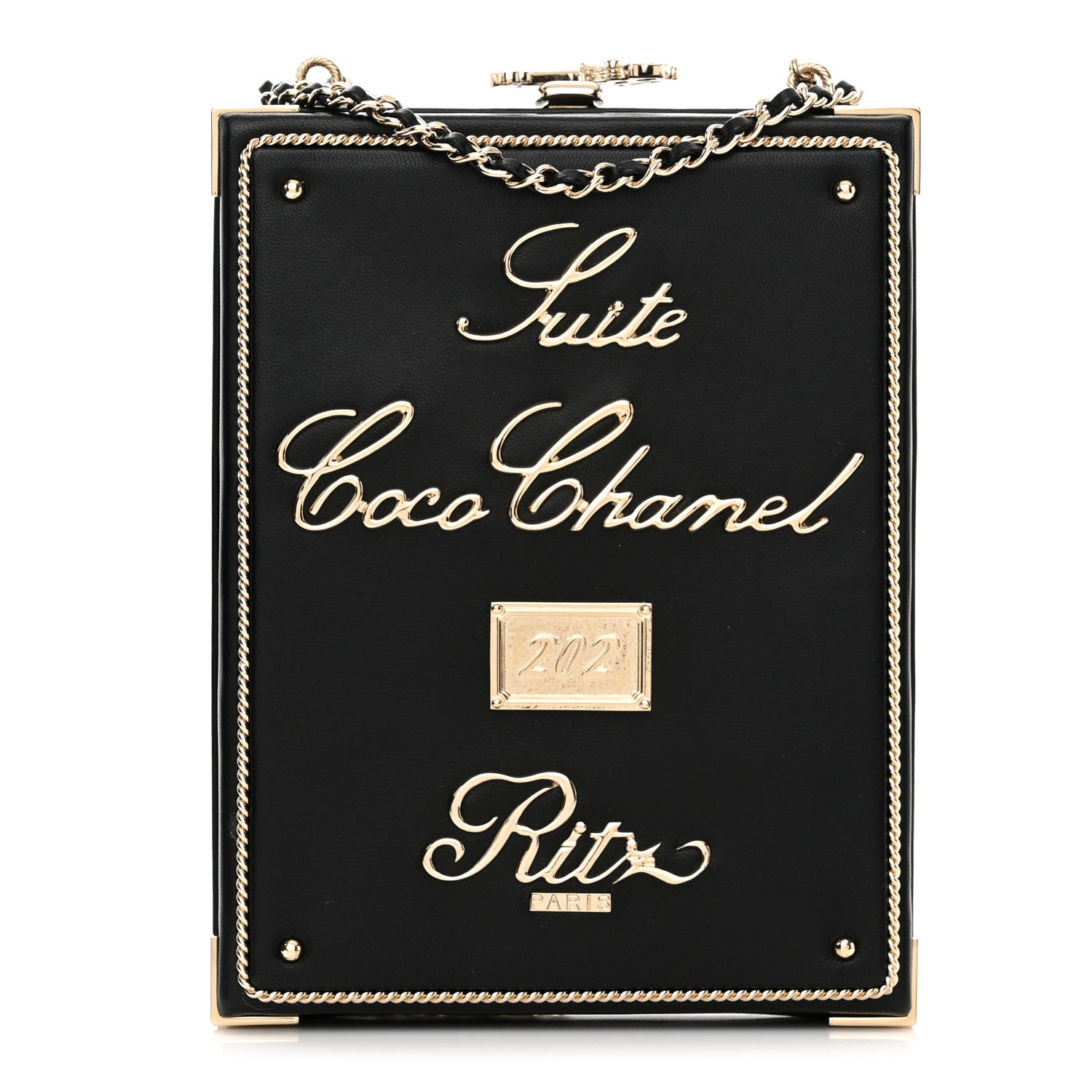 Chanel Lambskin Room Card Minaudiere Evening Bag Black Gold 1 of 11