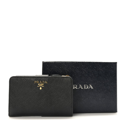 Prada Saffiano Metal Multicolor Compact Wallet Black 8 of 8