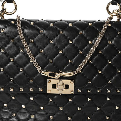 Valentino Garavani Craquele Nappa Large Rockstud Spike Shoulder Bag Black 7 of 9