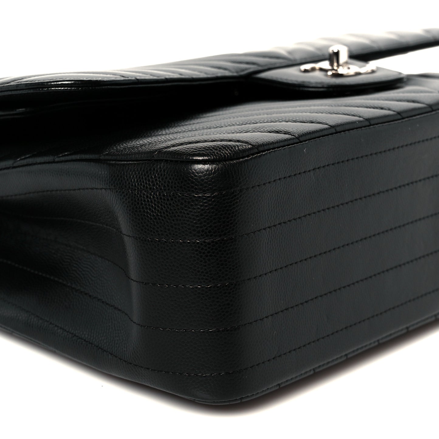 Caviar Chevron Quilted Jumbo Double Flap Black